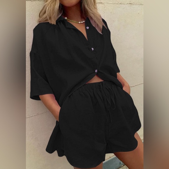 Fixmatti Women 2 Piece Outfit Summer Short Sleeve Top and Shorts Sweatsuit Set - Picture 2 of 7